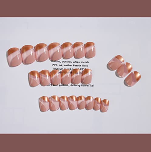 Aksod brilhante ombre rosa Fake Nails quadrado Pressione Pressione em unhas projetadas com capa completa aritial False