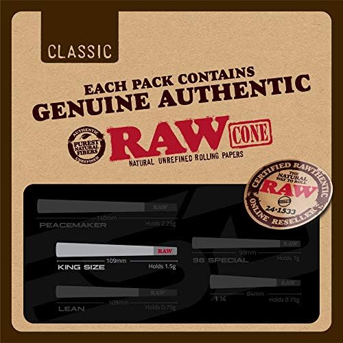 Cones Raw Classic King Size | 50 pacote | Papel rolante pré -enrolado natural com dicas e tubos de embalagem incluídos