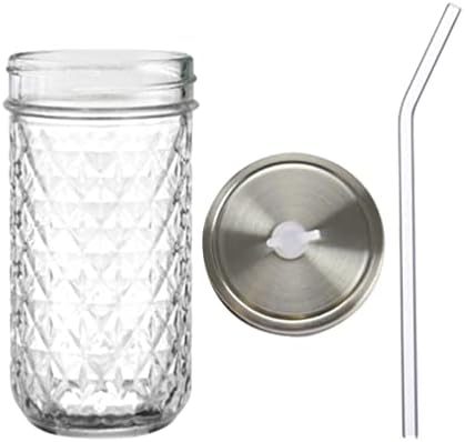 Doitool de vidro transparente de copo com tampa e palha 22 oz, copo de vidro de boca largo com tampa de aço inoxidável e palha de vidro para chá de bolha, suco, smoothie, leite ou coquetel
