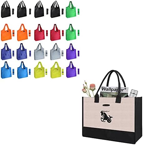 Pacote de 20 bolsas de supermercado reutilizáveis ​​coloridas e 1 bolsa de tela de pacote
