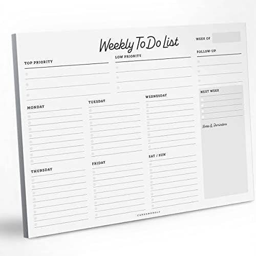 Semanalmente para fazer o Planner Notepad com prioridades no topo - 8,5 x 11 polegadas - Planejamento de refeições no bloco de notas - 50 lençóis para fazer o planejador da lista - para fazer notebooks - semanalmente para fazer o bloco de notas
