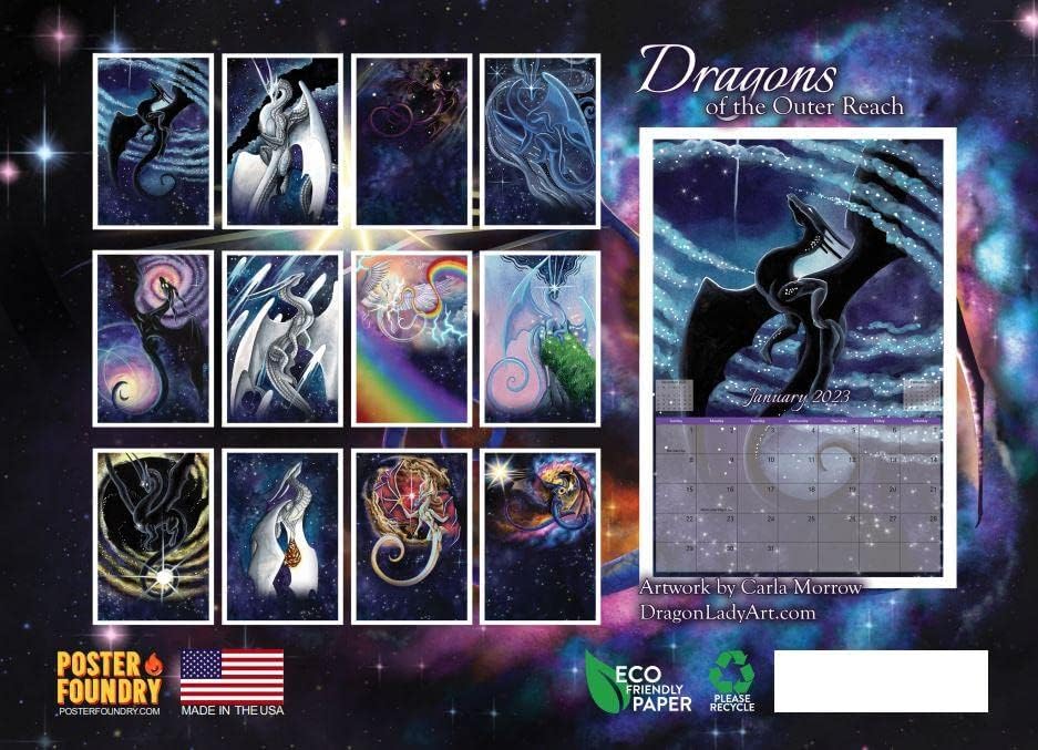Dragão de Carla Morrow Calendário 2023 Calendários de pendura de parede mensal Artista de fantasia Exterior Desenho de Fantasia Desenho