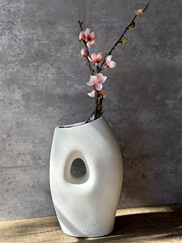 Falls Oak Black and White Ceramic Vase Conjunto de 2, decoração moderna da casa, vaso minimalista nórdico boho texturizado para a sala de estar de jantar de jantar de casamento de manto, presente de casa, presente de flor, vasos de flores falsas