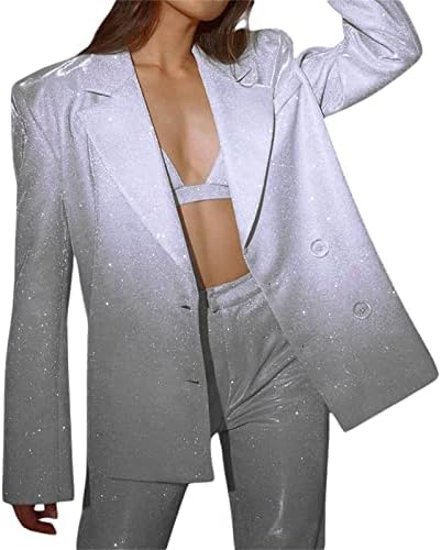 Gulirifei Women 2 peças Roupa de lantejouno glitter Tops Blazer de manga comprida calças brilhantes de calças brilhantes de faísca