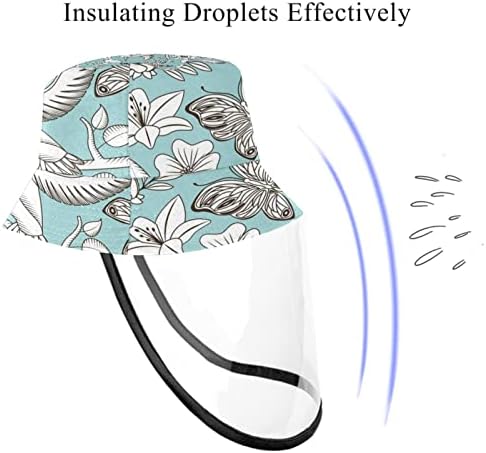 Chapéu de proteção para adultos com escudo facial, chapéu de pescador anti -sun tap, borboleta flor -flor rosa