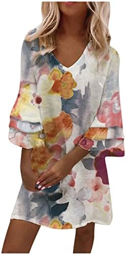 Temperamento da moda feminina elegante e elegante decote em V 3/4 de mangas mini vestido