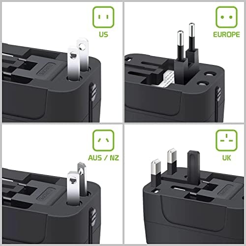 Viagem USB Plus International Power Adapter Compatível com o Blu Studio J5 para poder mundial para 3 dispositivos USB TypeC, USB-A para viajar entre EUA/EU/AUS/NZ/UK/CN