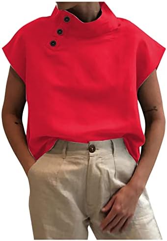 Mulheres de verão PLUS PLUSSO TAMANHO DE Linho de algodão Tshirts casual Fit Fit Trendy Buttons Blusa Casual Casual Manga Camiseta Tops