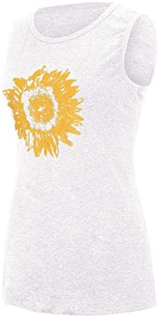 Padrão de girassol nas mulheres BPSZD Camiseta de pescoço redondo de verão de verão sem mangas