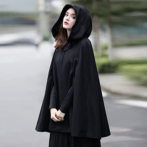 Jjhaevdy Women's Wool mistura com capuz Cape maxi manto casaco gótico com capuz aberto