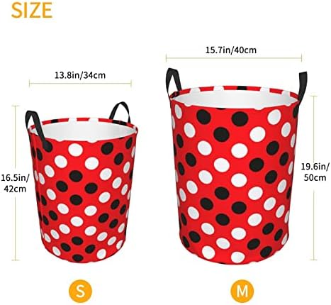 Polca branca vermelha impressão de lavanderia grande cesta com alça de alça, à prova de água dobrável cesto para quarto, banheiro pequeno