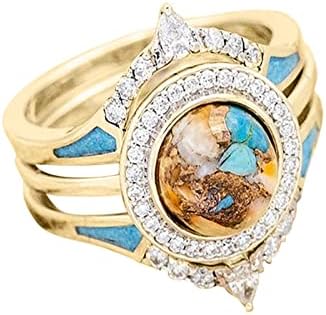 Anéis de casamento e noivado para mulheres vintage turquesa ringue ringue ring sterling ouro natural diamante turquesa 3