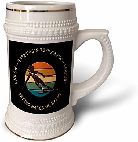 3drose Ludlow, Vermont. Esquiador da mulher. Amarelo, preto. Esqui em declínio. - 22 onças de caneca