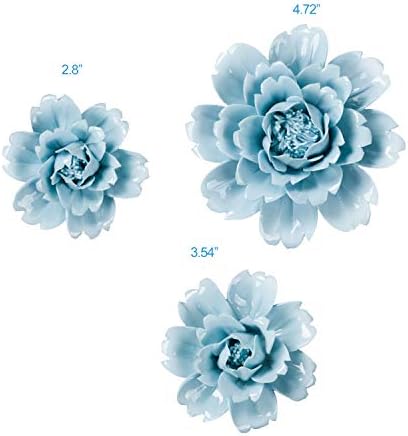 Insiswiner flores cerâmicas escultura em casa pendurada decoração artesanal de parede 3D para sala de estar Peony azul