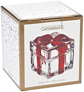 Godinger Crystal Gift Box com arco, suporte de bugiganga de jóias de férias, doces de doces - vermelho