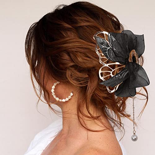 Clipes de cabelo de borboleta com borla para pérola de renda - cabelos de cabelos grandes de metal, moda de moda de moda elegante para mulheres meninas