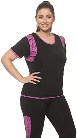 Camisas de ginástica Nirlon para mulheres - Tops de treino de manga curta regular e de tamanho grande para mulheres
