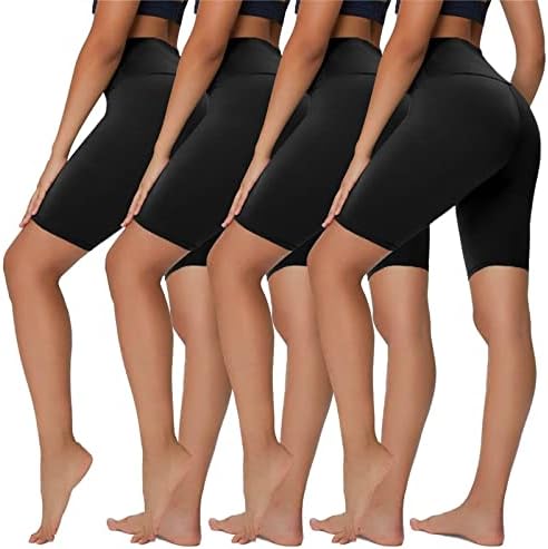 Sundwudu 4 pacote shorts de moto para mulheres - 8 ”de altura Controle de barriga de verão Shorts para a execução de ioga atlética