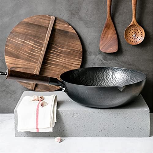 Zyzmh 32cm chinês de ferro wok de ferro artesanal sem galhos não revestimento panela de cozinha wok de cozinha