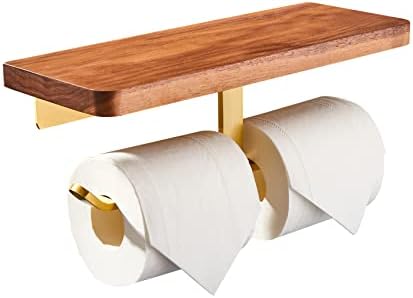 Yowmins titulares de papel higiênico com prateleira, suporte de papel higiênico de madeira, suporte de papel higiênico