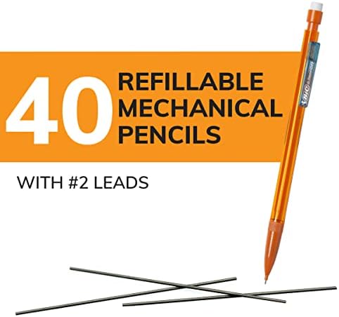 Lápis mecânicos suaves BIC Xtra com borrachas, ponto médio de edição brilhante, pacote de 40 contagens, lápis mecânicos em massa para