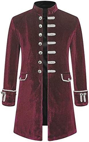 Camisas de pólo para homens homens Solid Sleeve Steampunk Vintage Velvet Uniform Stand Stand Collar Cardigan Jacket
