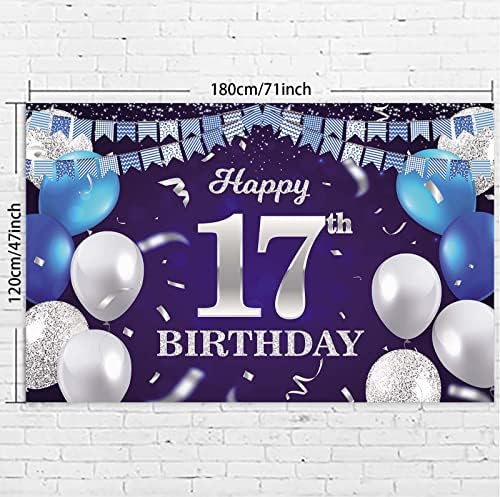 Feliz Banner de 17º Aniversário Balão Azul Balões Azul Bandeira Bandeira Pontos de Luz Felicidades Para Decoração de Tema de