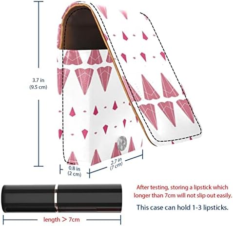 Bolsa de batom de batom de maquiagem de oryuekan com espelho portátil de armazenamento de armazenamento portátil de armazenamento de armazenamento labial de armazenamento, moderno padrão geométrico de diamante rosa