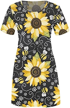 Iqka Women T-shirt Dress Summer Summer Short O pescoço casual vestido curto vestido de camisa gráfica de estampa floral de camisa gráfica