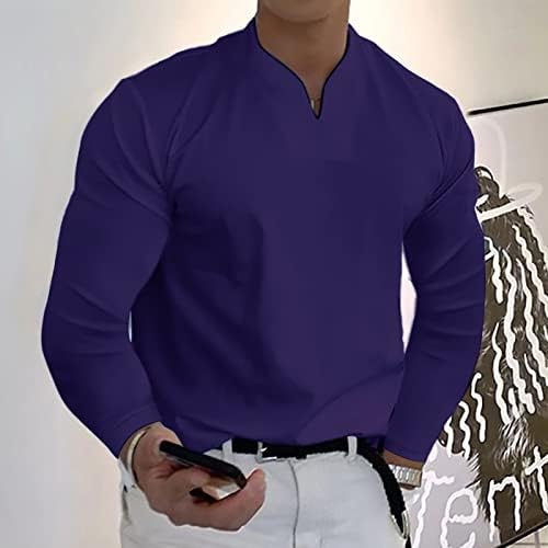 Camisas de Henley de pescoço masculino masculino de manga longa, músculo de primavera Slim Fit