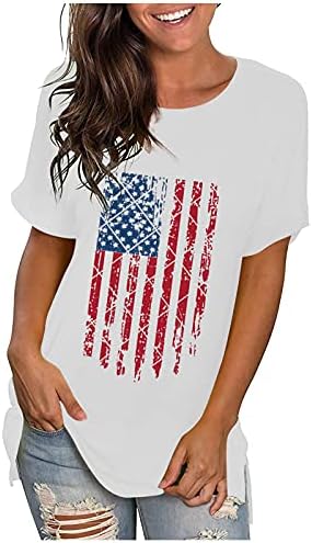 Camisas patrióticas para mulheres bandeira dos EUA Camiseta casual Tops de verão curto Tees estrelas listradas túnicas de túnica listrada de camisa solta