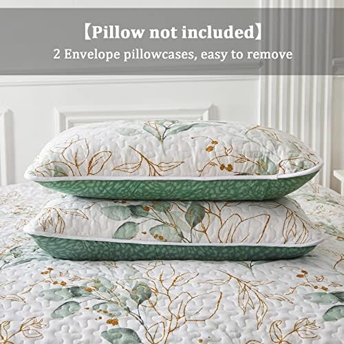 Quilt Floral Size queen, Queen Botânica Green Quilt 3 peças, Tamanho reversível da cama macia para todas as estações