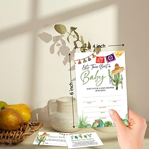 Apankiw Fiesta mexicana Convites para chá de bebê com envelopes e sorteios de fraldas e pacote de cartões de livro de bebês