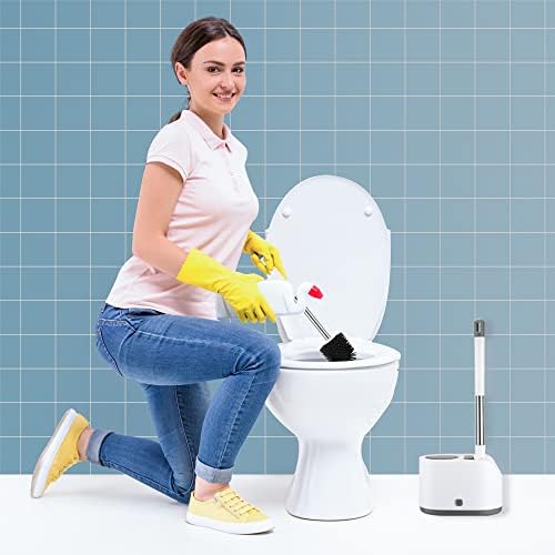 Tiston Brush e suporte de vaso sanitário de silicone de 2 vias, escova de limpeza para suprimentos de limpeza de banheiro de banheiro, pincel de silicone e nylon