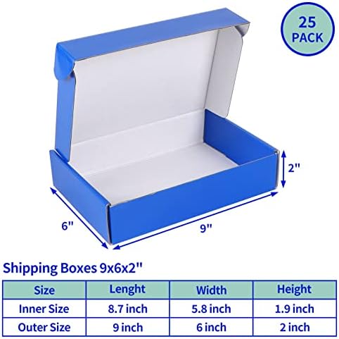 Rempry 9x6x2 Blue Shipping Boxes 25 pacote, caixa de presente com tampa para envolver presentes, caixas de papelão corrugadas