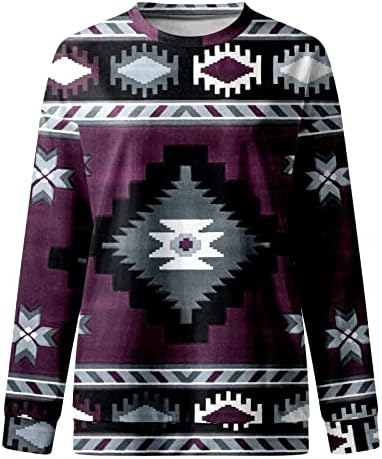 Xiaxogool Western Aztec Shirts de manga longa para mulheres plus size Graphic Tees Sweworkshirtshirts2023 Tops de verão