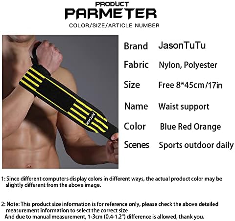 Pacote de pulso de Jasontutu + pacote de tiras de elevação para levantamento de peso, 18 ”com treinamento cruzado de loop de polegar, treino, academia, levantamento de força, musculação - apoio a homens/mulheres