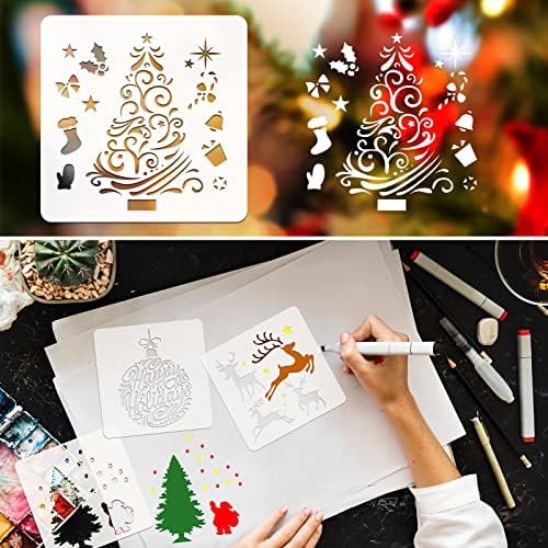 18 peças estênceis de natal para pintar em madeira reutilizável artesanato de desenho de desenho de plástico