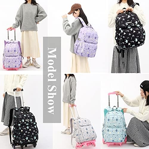 3PCS Girls Rolling Backpack Kids Bookbag com rodas Conjunto de alunos do ensino fundamental para o ar livre