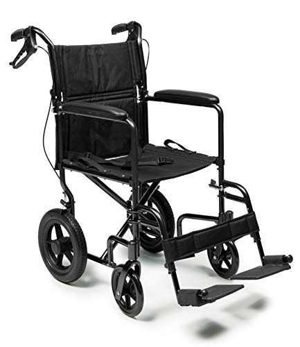 Everest & Jennings Deluxe Transporte Cadeira de rodas, estrutura de aço e rodas atualizadas, assento de 19 , preto