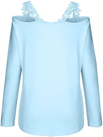 Tops femininos Moda de manga longa Camisas frias de ombro frio Camiseta casual, Blusa de cor sólida Aplique Fit Applique