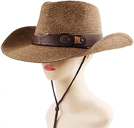 Czdyuf cowboy chapéu de sol masculino chapéu de sol ampla lapéu fedora cinto decorar chapéu de palha de praia para homens boné