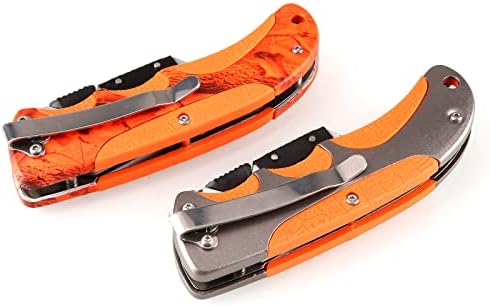Conjunto de faca de utilidade 2pk, cortador de dobras de ferramentas Olympia, mecanismo de mudança rápida lâmina SK5, alumínio e maçaneta durável de borracha com clipe de cinto de metal, cortador de camuflagem laranja
