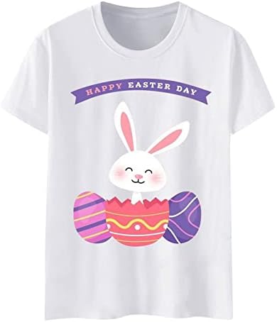 T-shirt feliz dia da Páscoa Camiseta fofa ovos de coelho tees gráficos de pescoço redondo casual tamas de manga