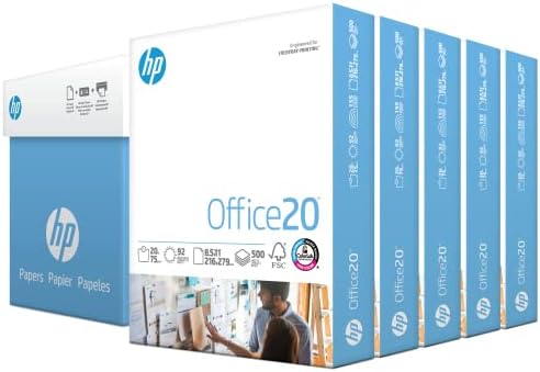 Papel da impressora HP | 8,5 x 11 papel | Escritório 20 lb | 5 Ream - 2.500 folhas | 92 Bright | Feito nos EUA - certificado FSC