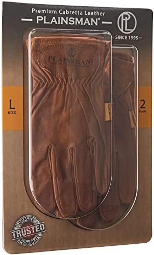 Plainsman Premium Cabretta Brown Leather Luvas, 2 pares, grandes