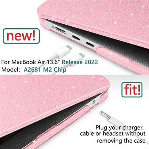 Caso de Glitter Meegoodo para MacBook Air 13,6 polegadas Caso 2022 lançado A2681 com chip M2, casos de concha dura de laptop