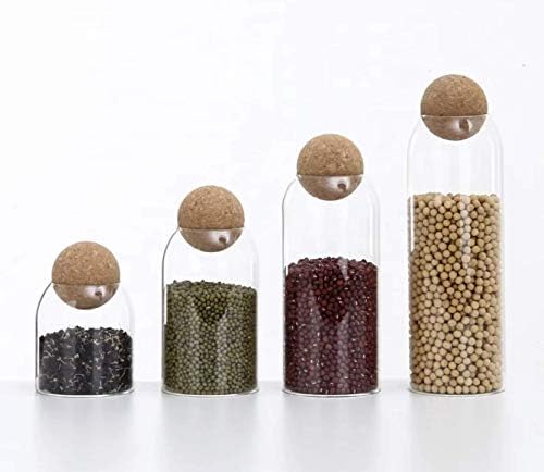 Jarros de armazenamento de vidro mezositi com tampa de bola de cortiça redonda, para o balcão de cozinha/decoração de casa que