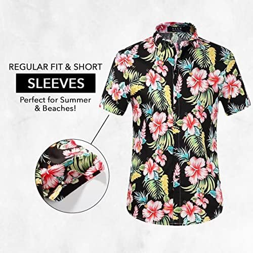 Camisa havaiana para homens, camisas de praia para homens, camisas tropicais de manga curta botão casual floral para baixo