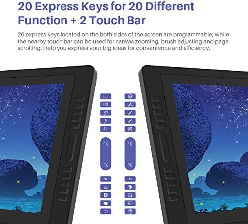 2020 Huion Kamvas Pro 24 Drawing Monitor, resolução de qhd de 2,5k com tela de vidro anti-Glare, de tela grande, 20 teclas expressas e barra de toque duplo com 8192 níveis de pressão, 23,8 polegadas